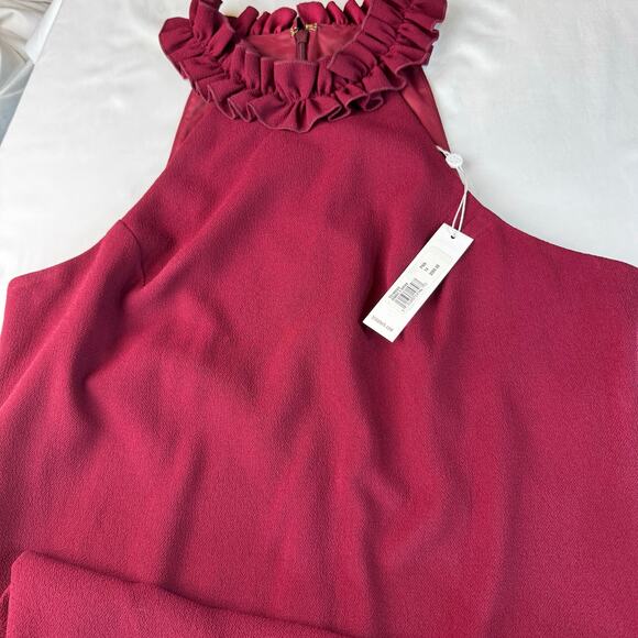 Trina Turk NWT Burgundy Formal Gown Ruffle Neck Maxi Dress Size 14 $368 - Picture 4 of 9